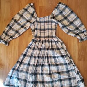 Madewell Plaid Dress in Blue and Cream